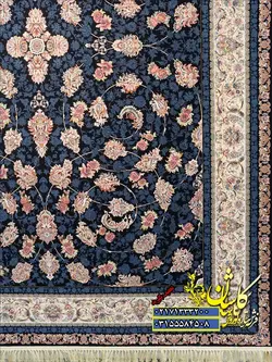 فرش 1200 شانه کاشان برجسته افشان گل سرخ رنگ سرمه ای
