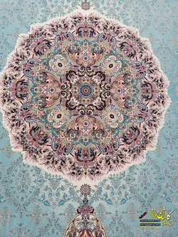 فرش کاشان طرح هالیدی ابی فیروزه ای 1200 شانه
