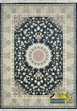 فرش کاشان 1200 شانه طرح پیچک سرمه ای برجسته