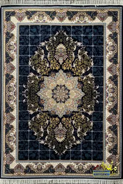 فرش کاشان 700شانه نقشه هیوا سرمه ای