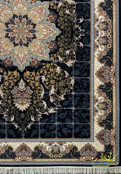 فرش کاشان 700شانه نقشه هیوا سرمه ای