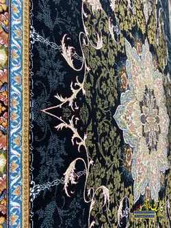 فرش کاشان 700شانه نقشه هیوا سرمه ای