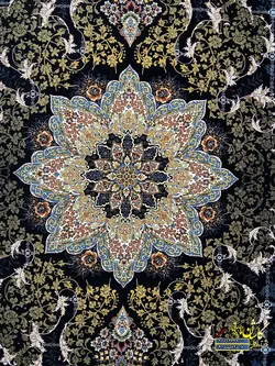 فرش کاشان 700شانه نقشه هیوا سرمه ای