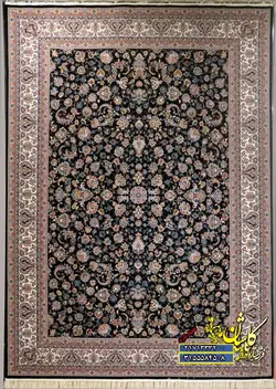 فرش کاشان 700شانه نقشه افشان گلریز سرمه ای