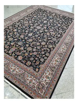 فرش کاشان 700شانه نقشه افشان گلریز سرمه ای