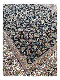 فرش کاشان 700شانه نقشه افشان گلریز سرمه ای