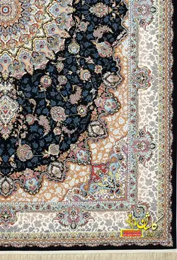 فرش کاشان 1200 شانه برجسته رزیتا سرمه ای