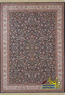 فرش کاشان طرح افشان گل مرغ 1200 شانه سرمه ای