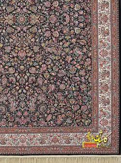 فرش کاشان طرح افشان گل مرغ 1200 شانه سرمه ای