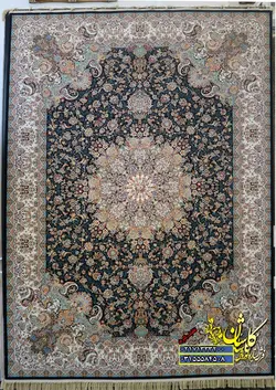 فرش کاشان 1200 شانه نقشه هزار گل سرمه ای