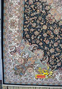فرش کاشان 1200 شانه نقشه هزار گل سرمه ای