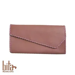 کیف پول لب کج چرم صورتی ساده 2