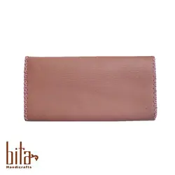 کیف پول لب کج چرم صورتی ساده 2