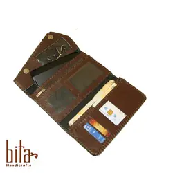 کیف پول لب کج قهوه ای با پته
