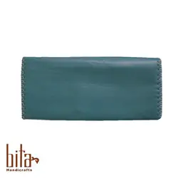 کیف پول چرم گوسفندی سه لت فیروزه ای