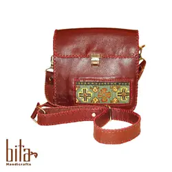 کیف چرم دوشی با حاشیه گلیم