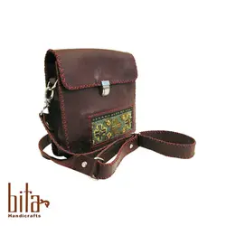 کیف چرم دوشی با حاشیه گلیم