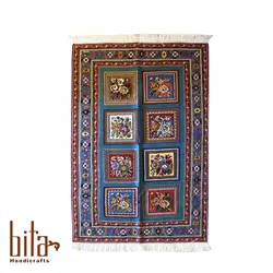 گلیم قابی فیروزه ای دسته گلی سیرجان