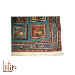 گلیم قابی فیروزه ای دسته گلی سیرجان