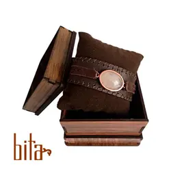 دستبند چرم گاوی با سنگ عقیق نباتی