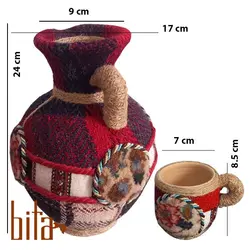 پارچ و لیوان سفالی با رویه دستباف