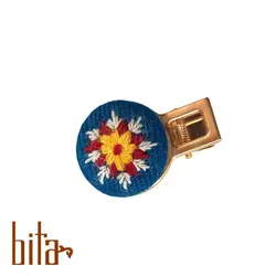 گیره مو پته فیروزه ای با گل زرد