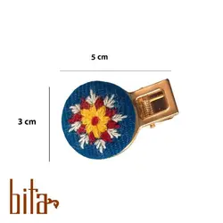 گیره مو پته فیروزه ای با گل زرد