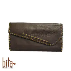 کیف پول لب کج چرم قهوه ای 3