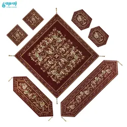 سرویس ۵ تکه رومیزی مخمل کوبلن ملیله دوزی رنگ قهوه ای