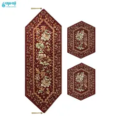 سرویس ۵ تکه رومیزی مخمل کوبلن ملیله دوزی رنگ قهوه ای