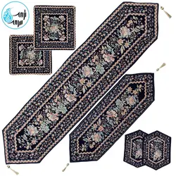 سرویس ۵ تکه رومیزی مخمل کوبلن ملیله دوزی رنگ سرمه ای