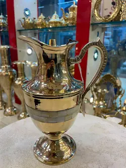 پارچ درب دار برنجی هندی صدفکاری شده