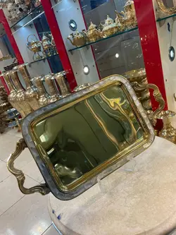 سینی برنجی دسته دار هندی صدفکاری شده