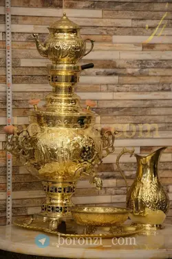 سماور ۶ لیتری ذغالی عدسی قلمزنی زرد