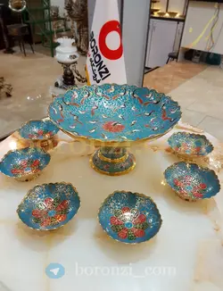 ست آجیل خوری برنجی هندی مینا فیروزه ای