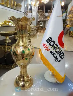 گلدان برنجی هندی لب هلالی مینا کاری