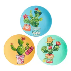 بشقاب دیوارکوب سفالی طرح کاکتوس کد D74-A مجموعه 3 عددی