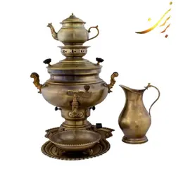 سماور برنجی چهار لیتری آنتیک همراه با سرویس