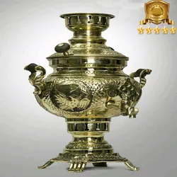 سماور برنجی چهار لیتری زرد قلم کاری شده