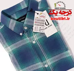 پیراهن آستین کوتاه پنبه نخ چهارخونه آبی