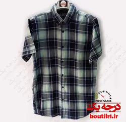 پیراهن آستین کوتاه نخ پنبه 4خونه آبی