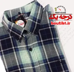 پیراهن آستین کوتاه نخ پنبه 4خونه آبی