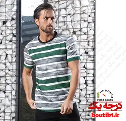 تیشرت یقه گرد پنبه لاکرا سبز رینگی