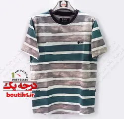 تیشرت یقه گرد پنبه لاکرا سبز رینگی