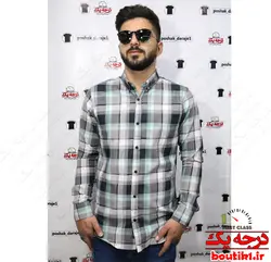 پیراهن آستین بلند چهارخونه اسلیم سبز