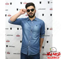 پیراهن جین بدون جیب آبی تیره و روشن