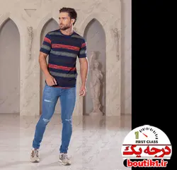 تیشرت پنبه لاکرا یقه گرد طرح رینگی