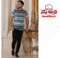 تیشرت یقه گرد پنبه براش رینگی آبی