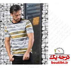 تیشرت یقه گرد پنبه لاکرا زرد رینگی