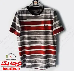 تیشرت یقه گرد پنبه لاکرا قرمز رینگی